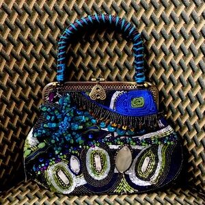 Embellished Blue and Green Handbag